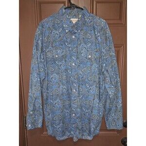 Roper Western Shirt Mens XL Blue Black Paisley Cotton Button Front Long Sleeve